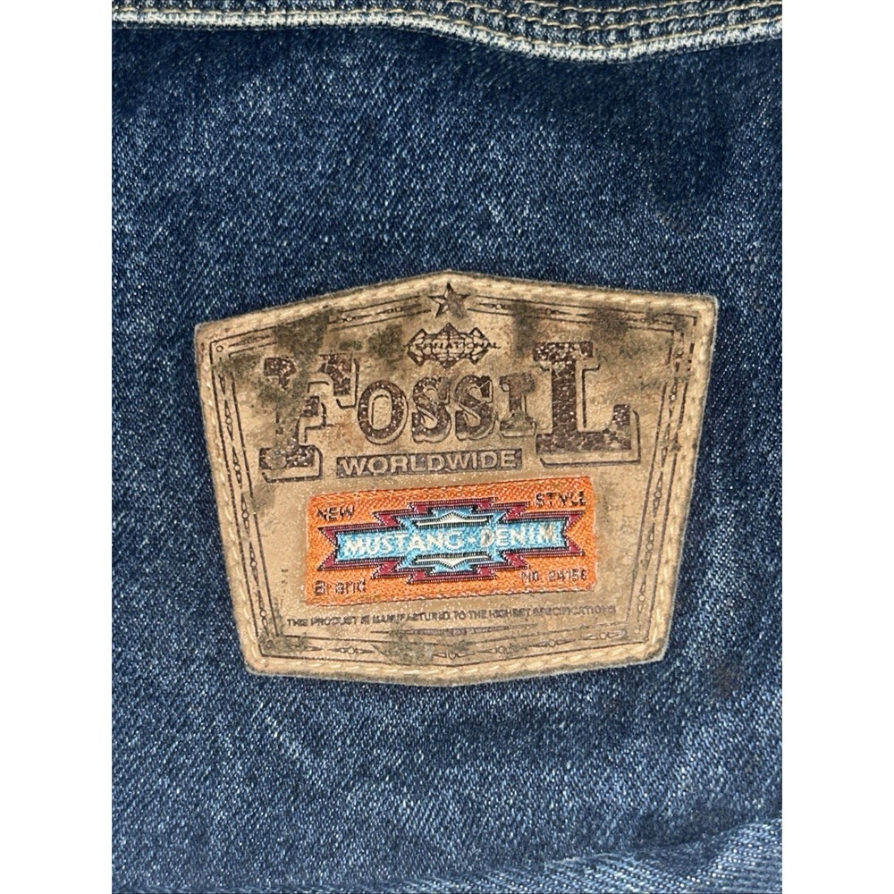 Vintage Y2K Fossil Denim Shoulder Bag Purse Messenger Tote Patch Dark Wash - Picture 2 of 11